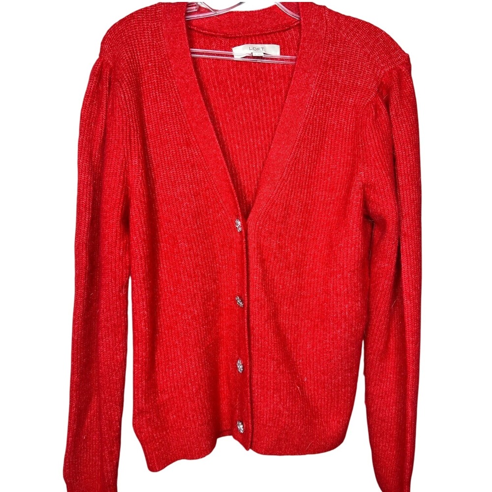 LOFT Women's‎ Red Button Front Cardigan Sweater Size Medium